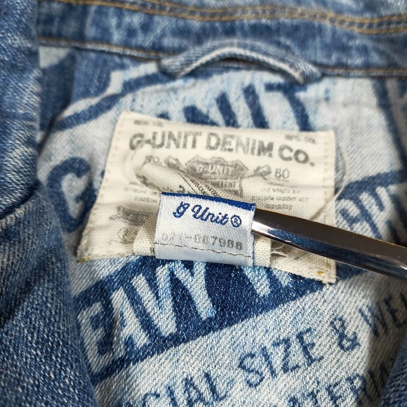 Vintage G Unit Denim Shirt Men XXL Blue Button Up Shacket Heavyweight Hiphop Y2K - Picture 9 of 11